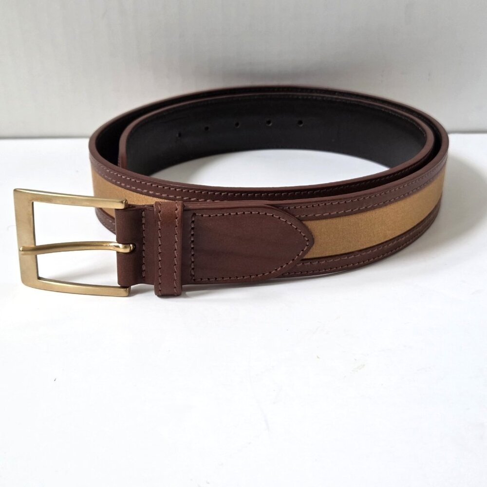 Tuttle Golf Belt Mens 36 Brown Leather Camel Tan Grosgrain Made in Italy NEW